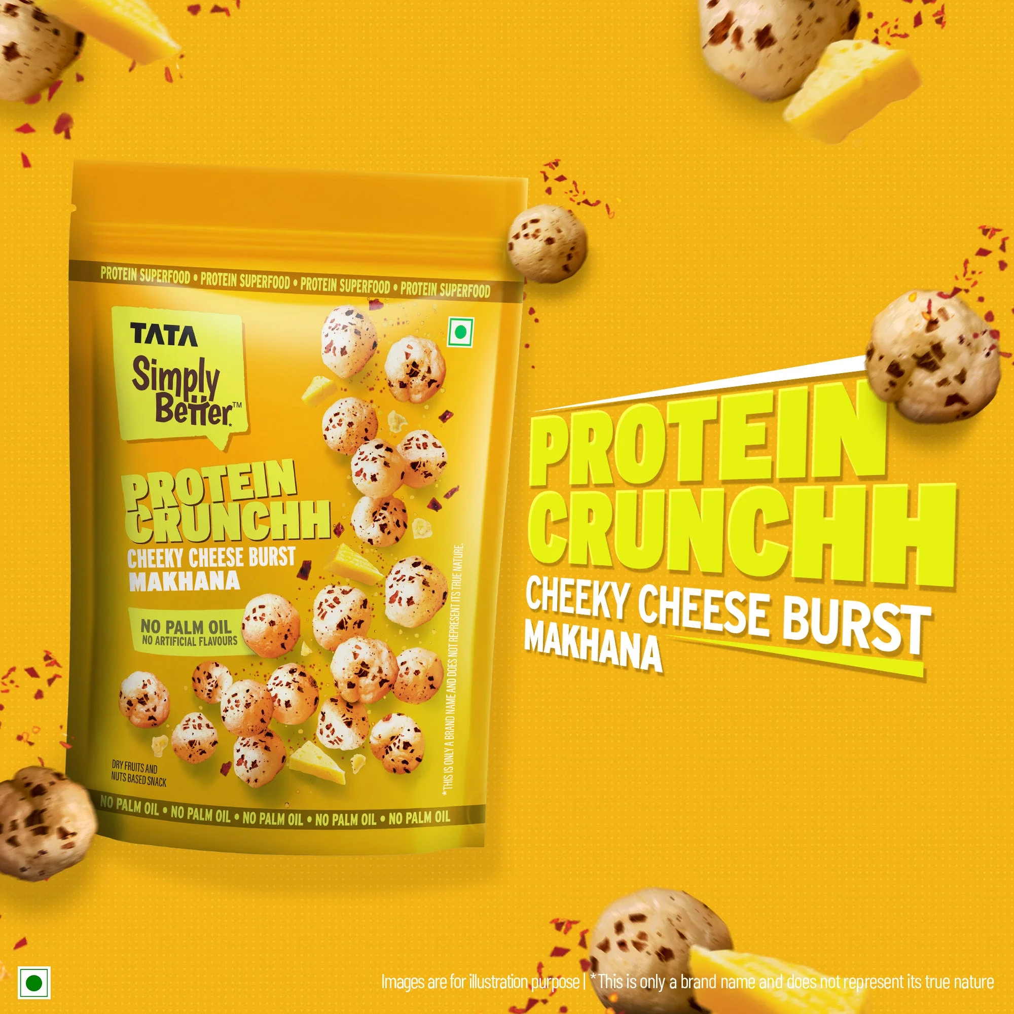 Tata Simply Better Cheeky Cheese Burst Flavoured Makhana Pack of 4 (50x 4) -200g Double Roasted for 2X Crunch, With No Palm Oil & Artificial Flavours, Dry Fruits & Nuts Based Snack, Made with Olive Oil - Image 4