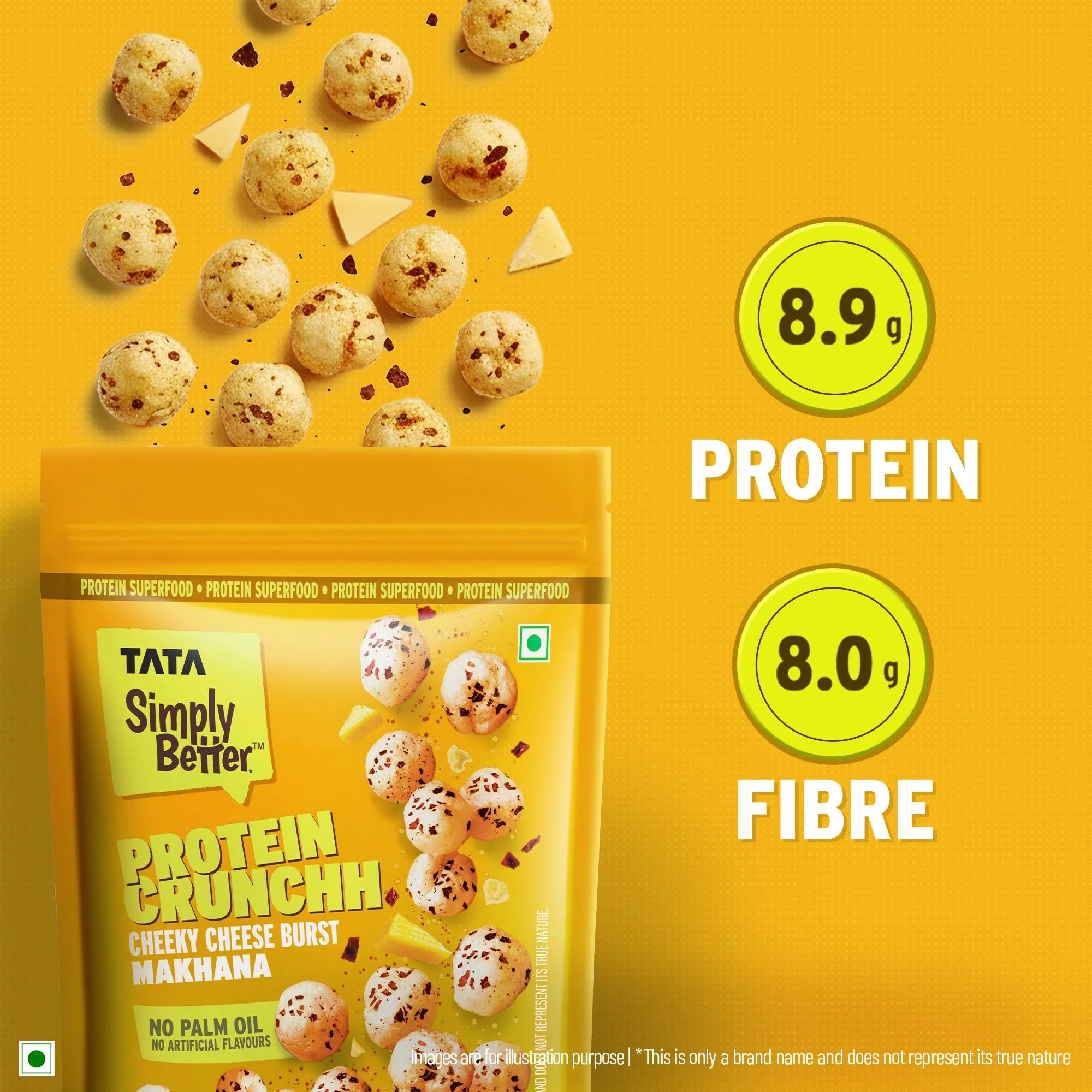 Tata Simply Better Cheeky Cheese Burst Flavoured Makhana Pack of 4 (50x 4) -200g Double Roasted for 2X Crunch, With No Palm Oil & Artificial Flavours, Dry Fruits & Nuts Based Snack, Made with Olive Oil - Image 7