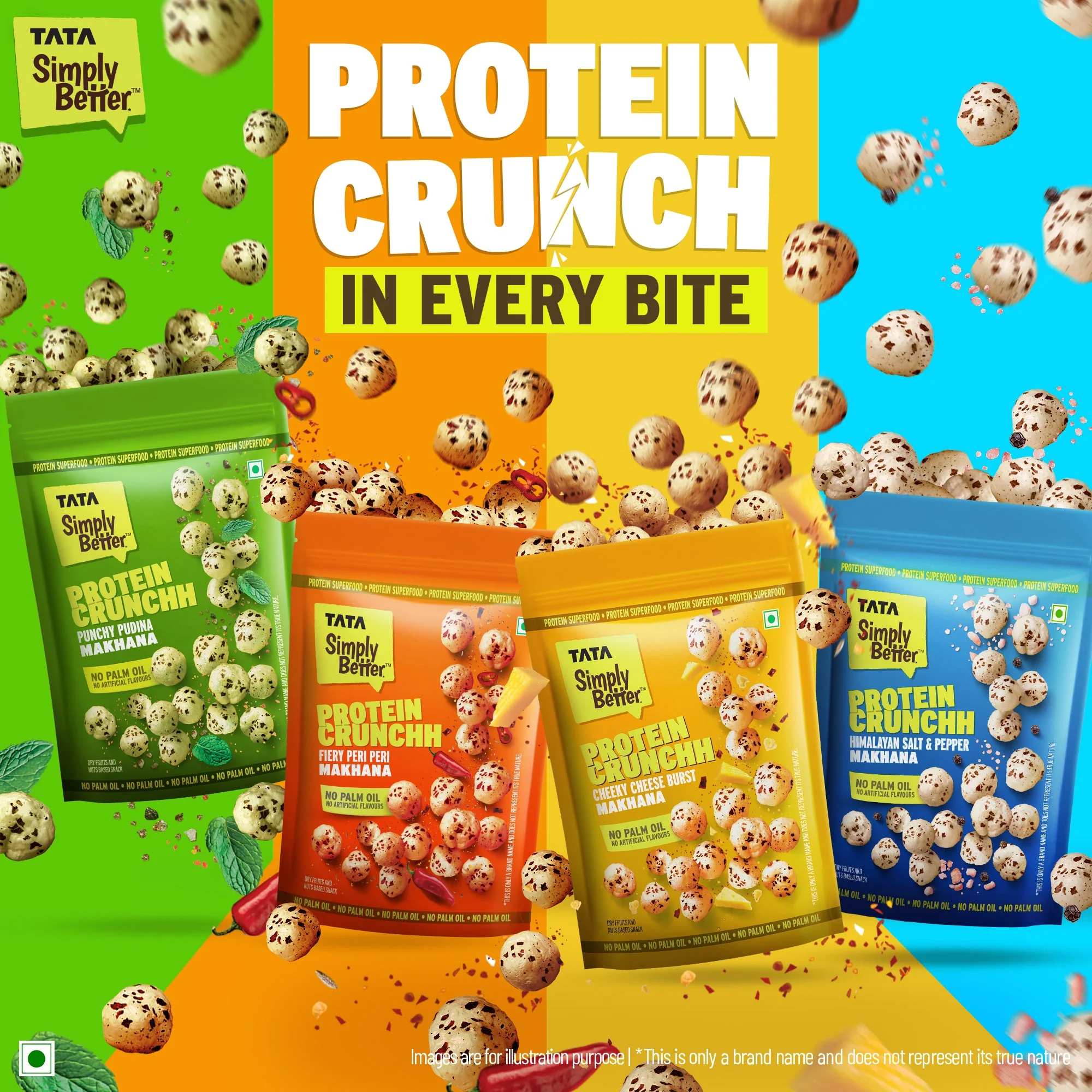 Tata Simply Better Cheeky Cheese Burst Flavoured Makhana Pack of 4 (50x 4) -200g Double Roasted for 2X Crunch, With No Palm Oil & Artificial Flavours, Dry Fruits & Nuts Based Snack, Made with Olive Oil - Image 8