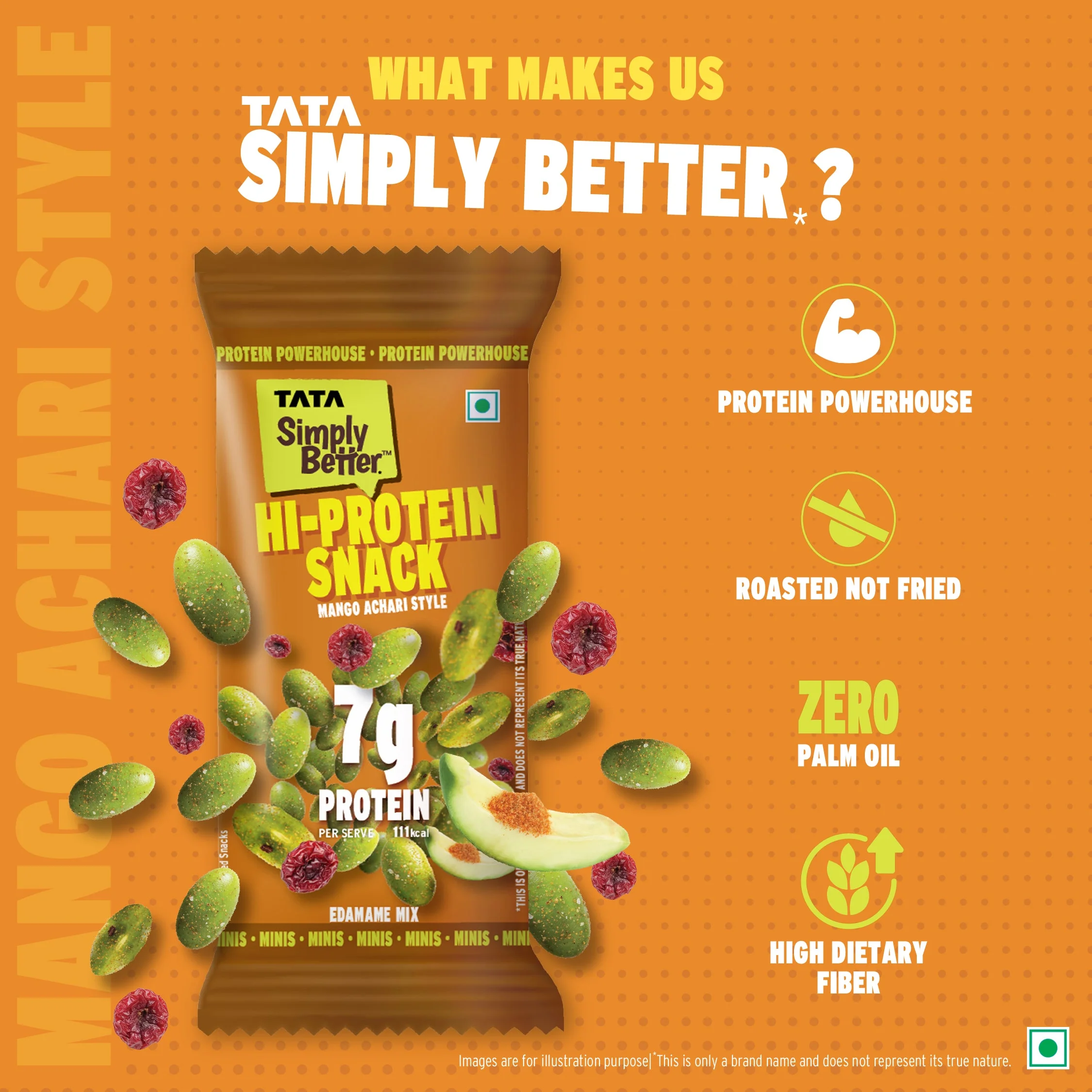 Tata Simply Better Hi-Protein Edamame Snack Mango Achari Style 28g - Pack of 6 - Image 4