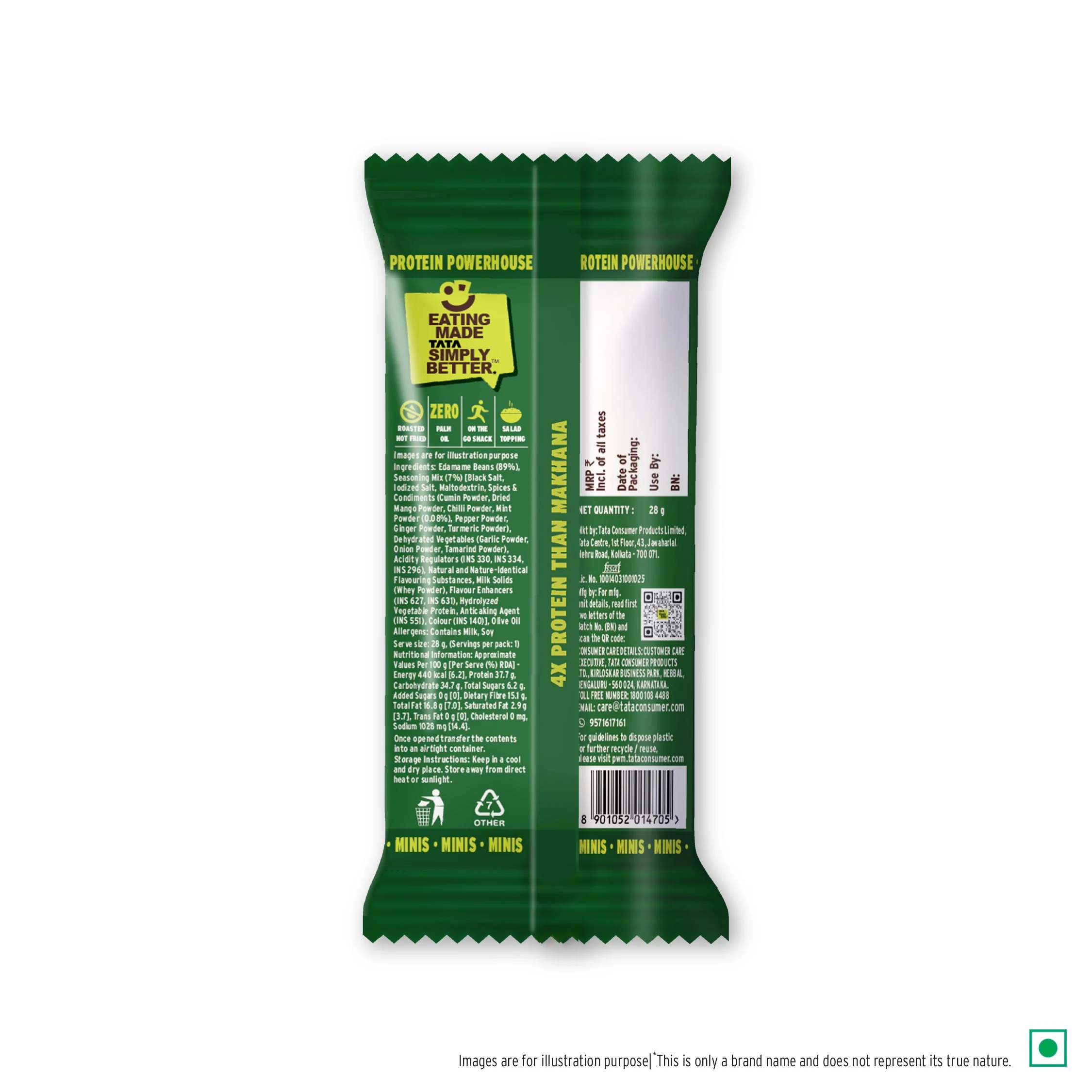 Tata Simply Better Hi-Protein Edamame Snack Perky Pudina Flavoured Beans, 28g - Image 3