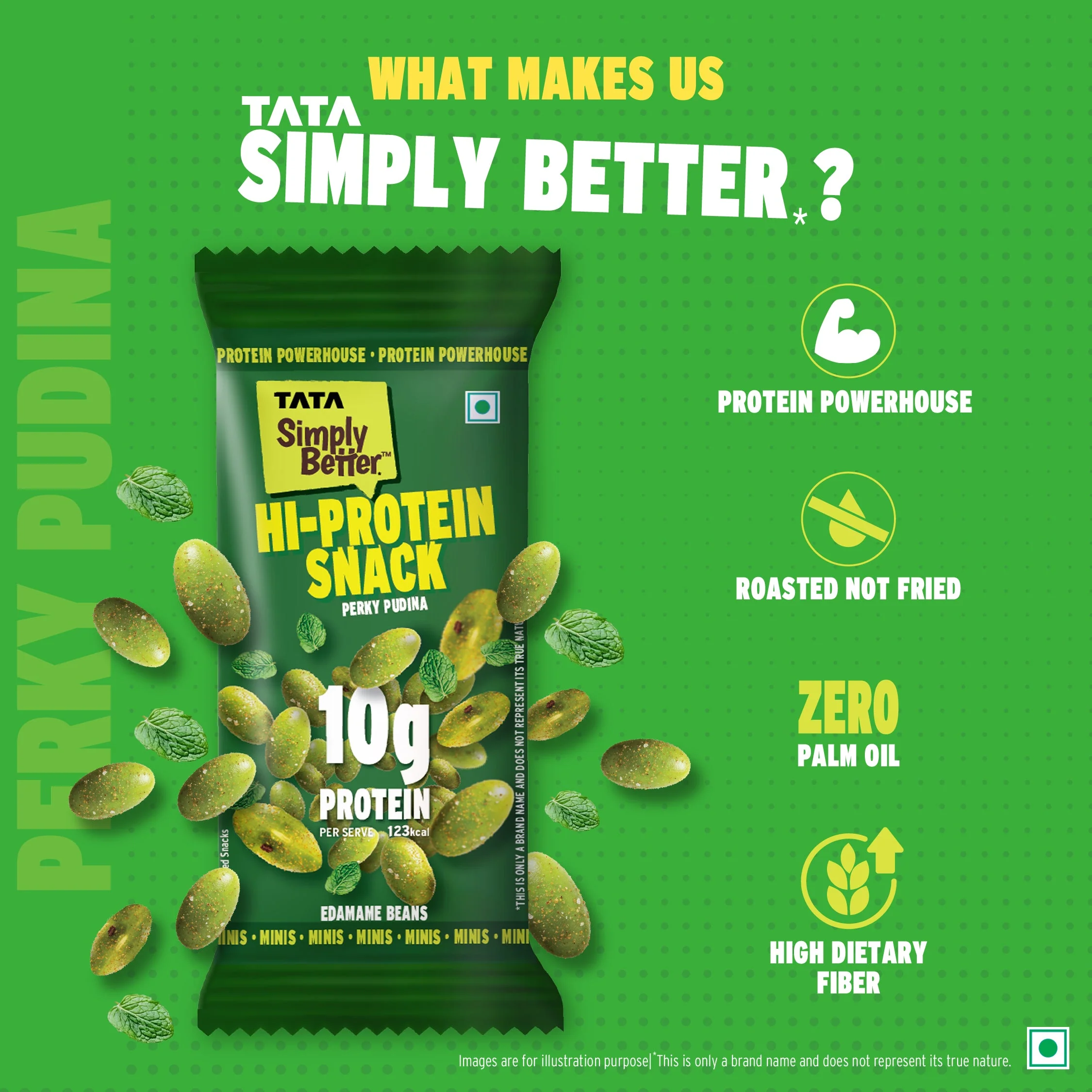 Tata Simply Better Hi-Protein Edamame Snack Perky Pudina Flavoured Beans, 28g - Image 5