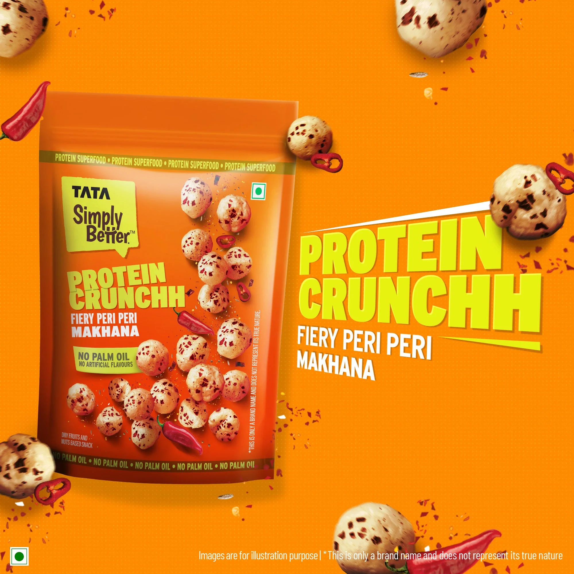 Tata Simply Better Peri Peri Makhana - Pack of 4 ( 50 x 4 ) - 200g Double Roasted for 2X Crunch, With No Palm Oil & Artificial Flavours, Dry Fruits & Nuts Based Snack, Made with Olive Oil - Image 4