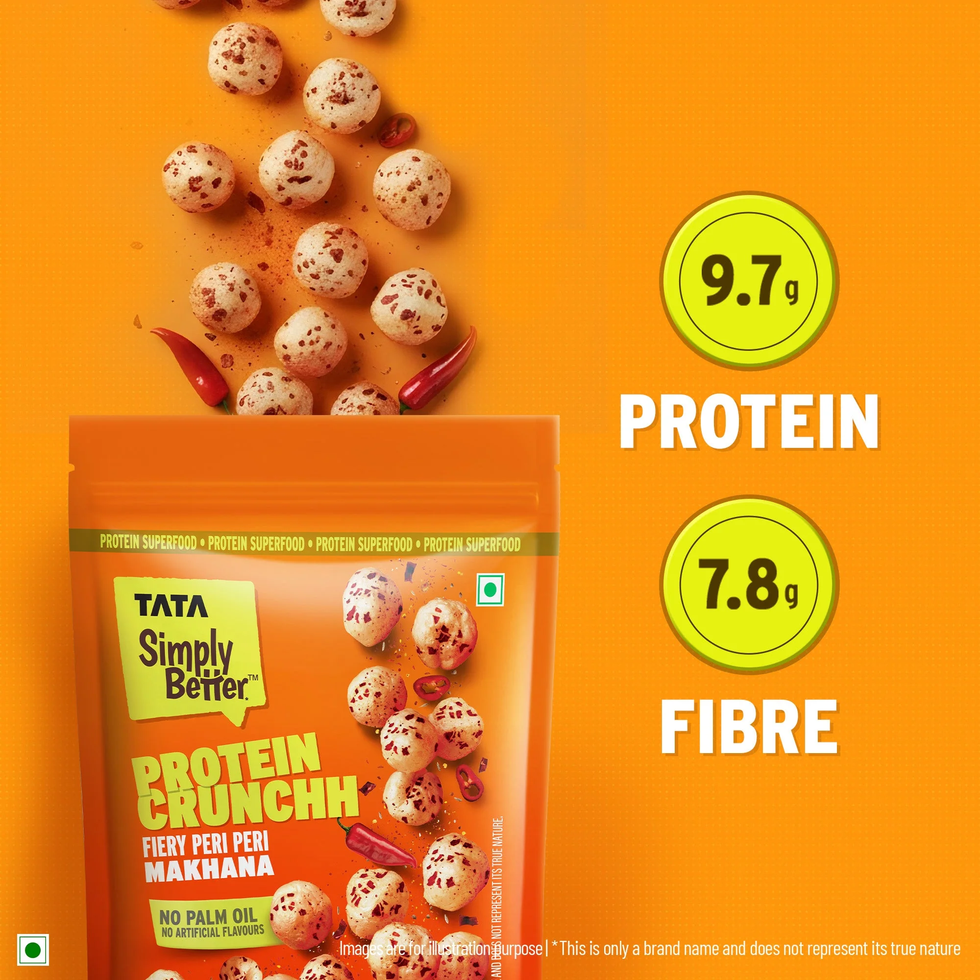 Tata Simply Better Peri Peri Makhana - Pack of 4 ( 50 x 4 ) - 200g Double Roasted for 2X Crunch, With No Palm Oil & Artificial Flavours, Dry Fruits & Nuts Based Snack, Made with Olive Oil - Image 7