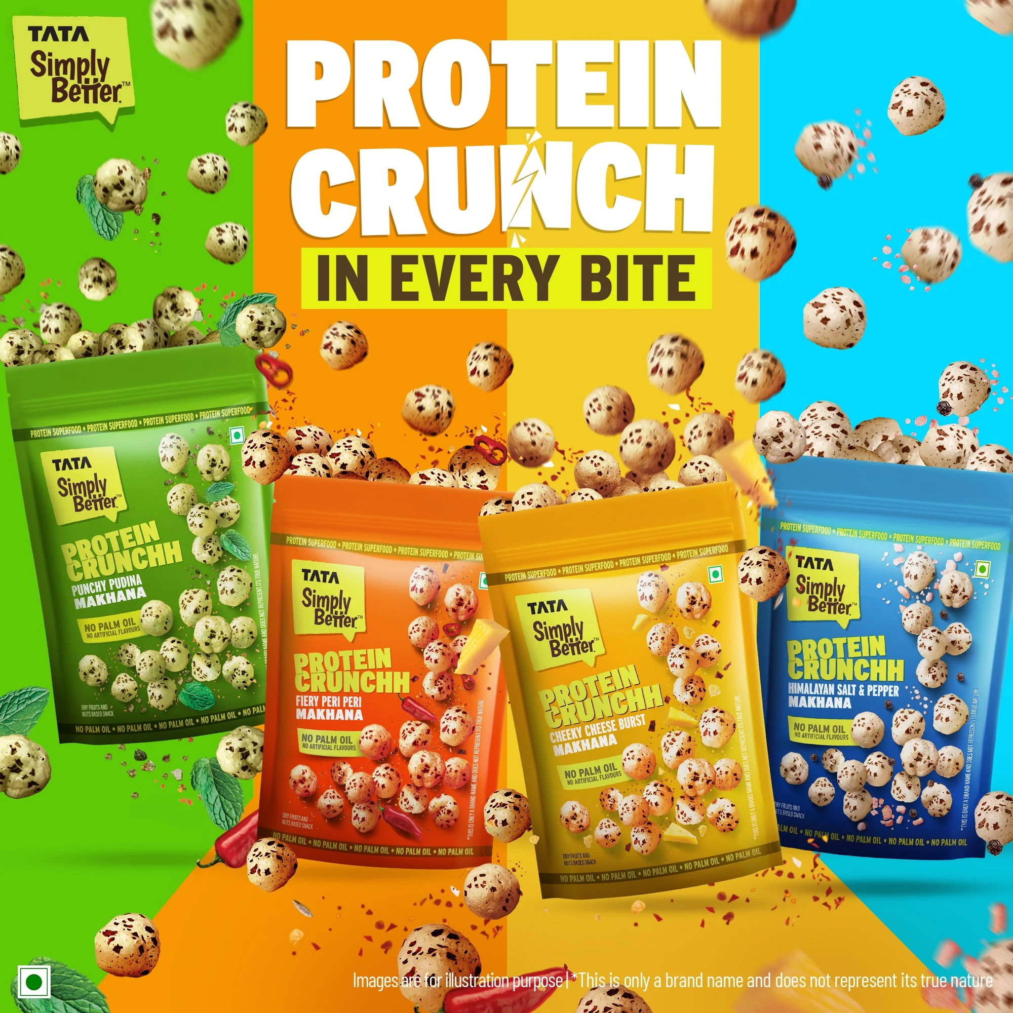 Tata Simply Better Peri Peri Makhana - Pack of 4 ( 50 x 4 ) - 200g Double Roasted for 2X Crunch, With No Palm Oil & Artificial Flavours, Dry Fruits & Nuts Based Snack, Made with Olive Oil - Image 8