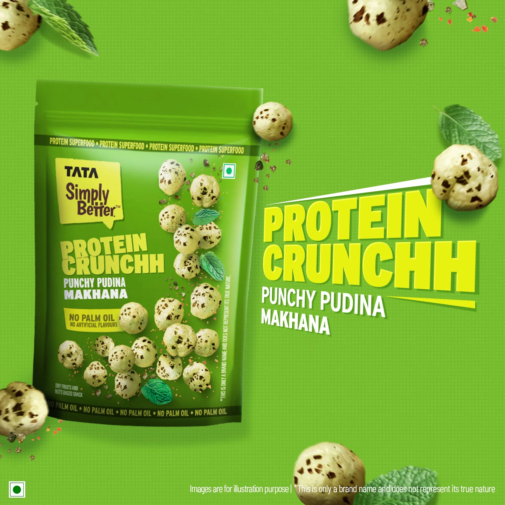 Tata Simply Better Punchy Pudina Flavoured Makhana - Pack of 4 200g (50 x 4) Double Roasted for 2X Crunch, With No Palm Oil & Artificial Flavours, Dry Fruits & Nuts Based Snack, Made with Olive Oil - Image 4
